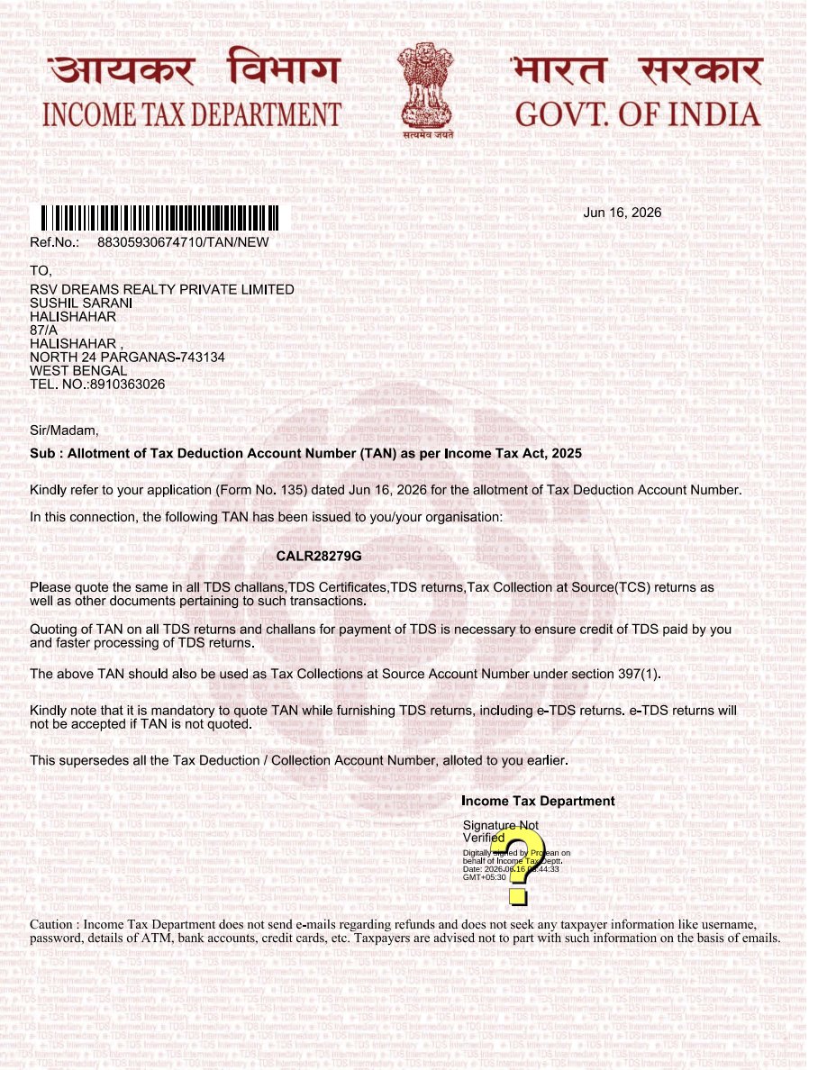 Company TAN - RSV Dreams Realty